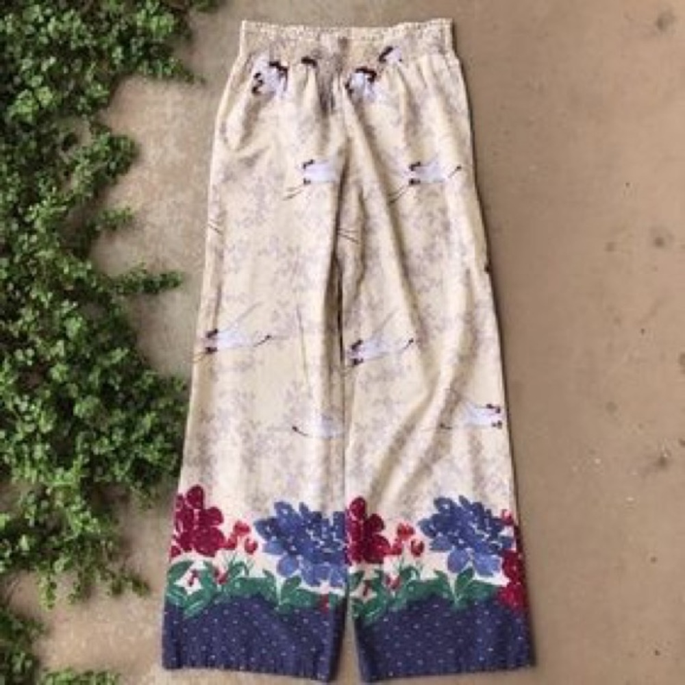 Women’s Cream Floral Border Print Pajama Pants